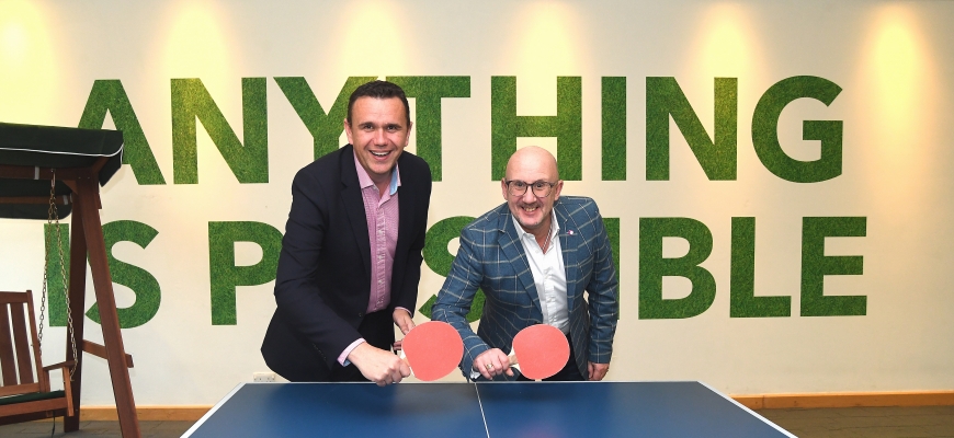 Pictured in a breakout area with table tennis are, from left to right, Andrew Taylor (Warwick Conferences) and Michael Strawbridge (LPI).